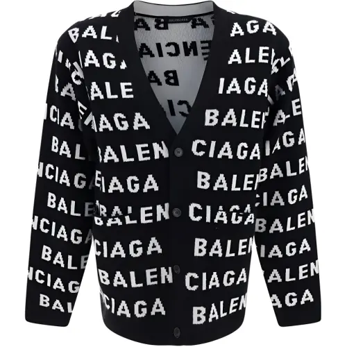 Balenciaga All Over Logo Intarsia Buttoned Cardigan
