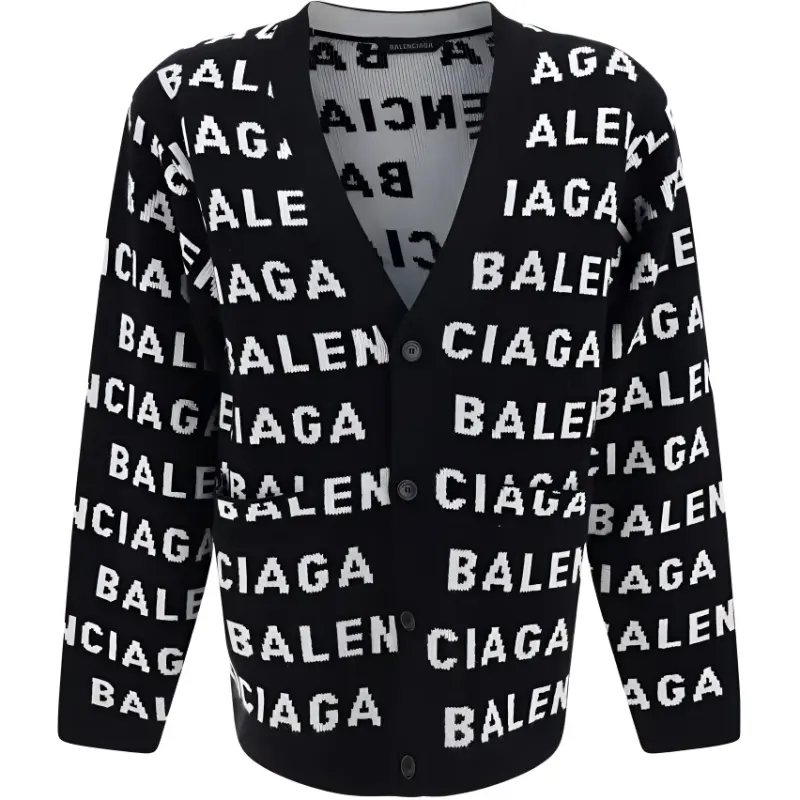 Balenciaga All Over Logo Intarsia Buttoned Cardigan