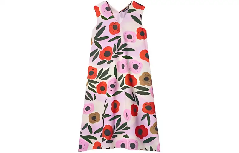 UNIQLO X Marimekko Sleeveless Dresses Women's Pink V Neck Moderate Mid Length
