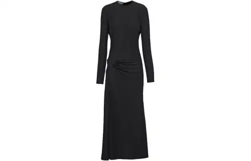 PRADA Long Sleeved Dresses Women's Black Crew Neck Moderate Long