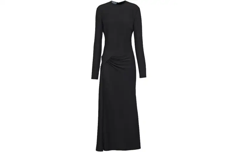 PRADA Long Sleeved Dresses Women's Black Crew Neck Moderate Long