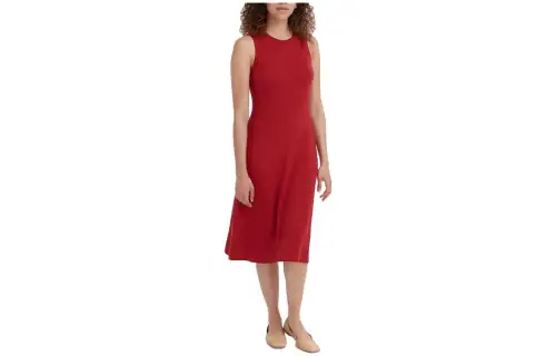 UNIQLO Sleeveless Dresses Women's Red Crew Neck Moderate Mid Length
