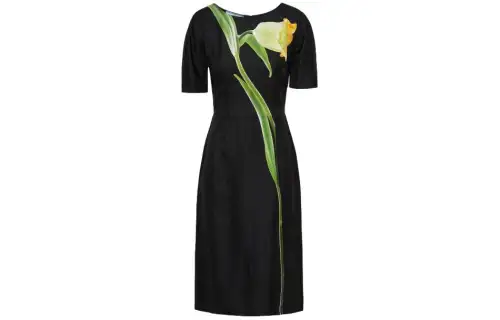 PRADA Short Sleeved Dresses Women's Black Crew Neck Moderate Mid Length