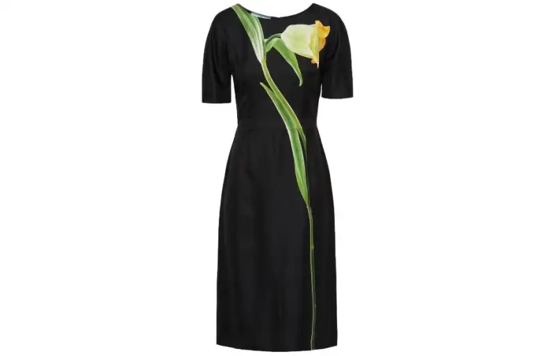 PRADA Short Sleeved Dresses Women's Black Crew Neck Moderate Mid Length