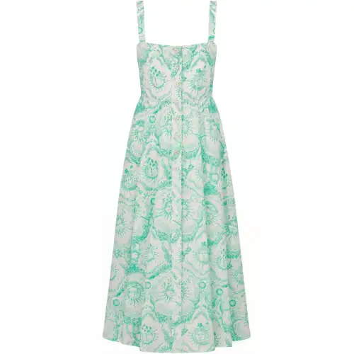 Christian DIOR Paisley Leaf Printed Sleeveless Midi Dress