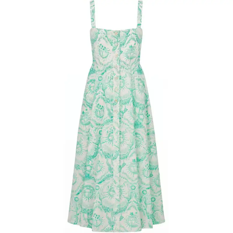 Christian DIOR Paisley Leaf Printed Sleeveless Midi Dress