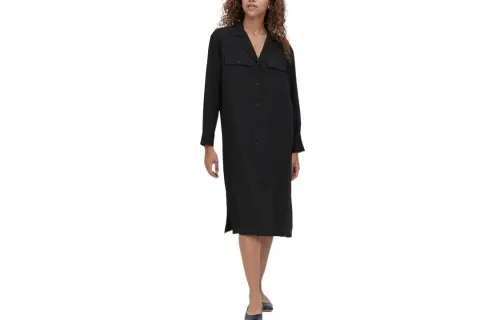 UNIQLO Long Sleeved Dresses Women's Black V Neck Moderate Mid Length