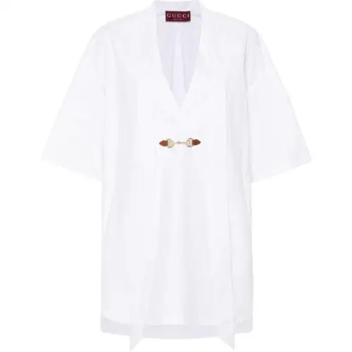 GUCCI Horsebit-Buckle V-Neck Poplin Mini Dress