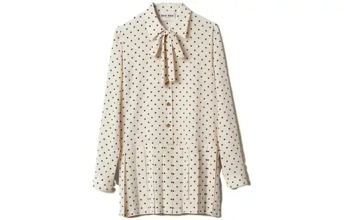 MIU MIU Long Sleeved Dresses Women's Ivory Shirt Collar Moderate Short