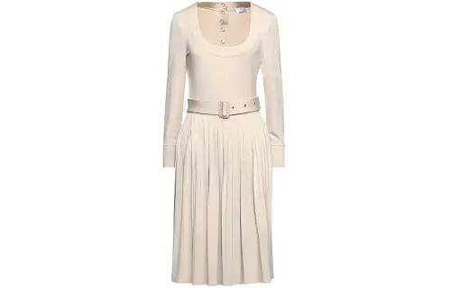 Burberry Long Sleeved Dresses Women's Beige Crew Neck Moderate Mid Length