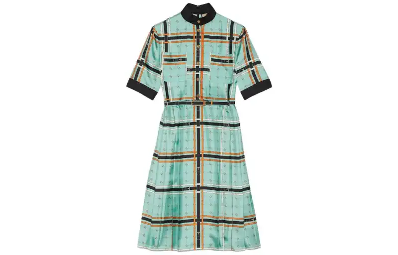 GUCCI Short Sleeved Dresses Women's Emerald Half Turtleneck Moderate Mid Length