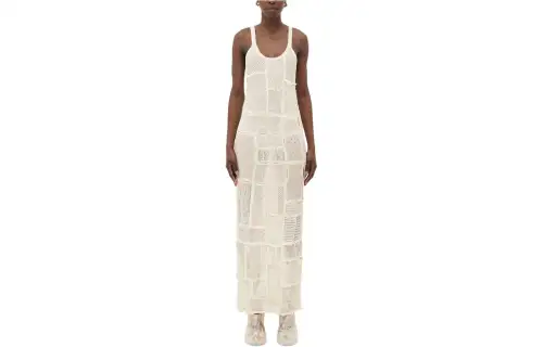Bottega Veneta Hand Patched Pointelle Cotton Midi Dress Slip Dress Women's Ecru