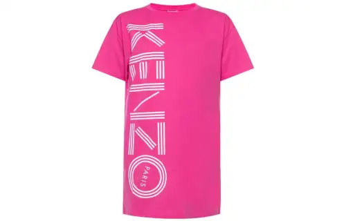KENZO Short Sleeved Dresses Women's Pink Crew Neck Moderate Short