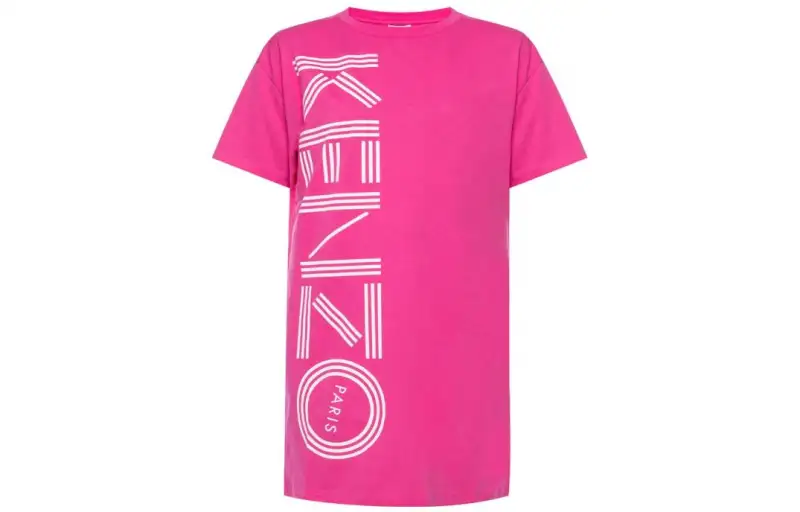 KENZO Short Sleeved Dresses Women's Pink Crew Neck Moderate Short