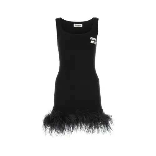 MIU MIU Miu Miu SS23 Color Block Letter Logo Jacquard Sleeveless Dress Women's Black