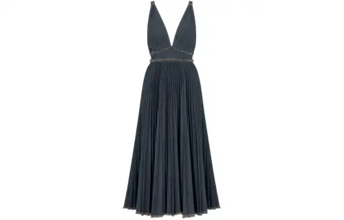 DIOR Medium Length Pleated Dress Sleeveless Dress Women's Blue