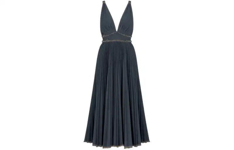 DIOR Medium Length Pleated Dress Sleeveless Dress Women's Blue