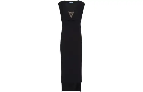 PRADA Sleeveless Dresses Women's Black V Neck Moderate Mid Length