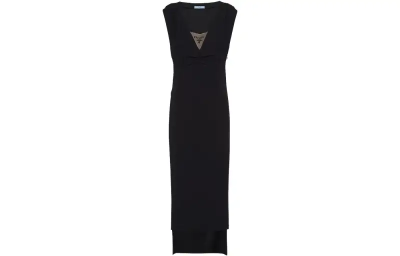 PRADA Sleeveless Dresses Women's Black V Neck Moderate Mid Length