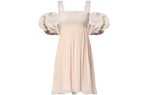 LOUIS VUITTON Puff Sleeve Smocked Bodice Dress