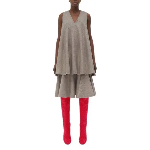 Bottega Veneta Wool Flannel A Line Dress Sleeveless Dress Women's Gray