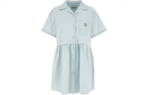 MIU MIU SS24 Short Sleeved Dress Women's Light Blue