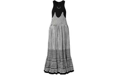 Lv Mixed Stripes Tiered Dress