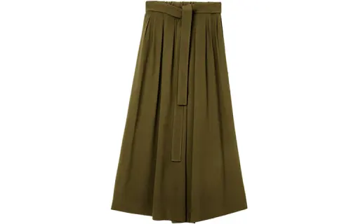 LOEWE Casual Long Skirts Women's Green Moderate Long Pleated Skirt