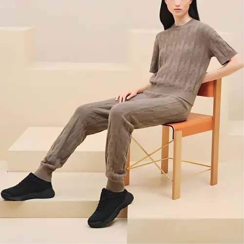 HERMES Knitted Sweatpants Women's Gray