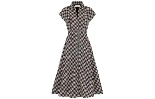 DIOR Short Sleeved Dresses Women's Black Pointed Collar Moderate Mid Length