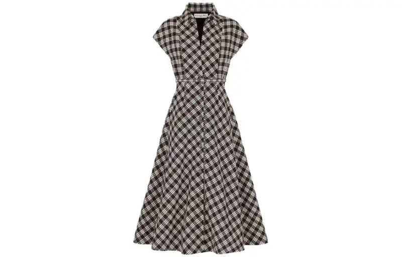 DIOR Short Sleeved Dresses Women's Black Pointed Collar Moderate Mid Length