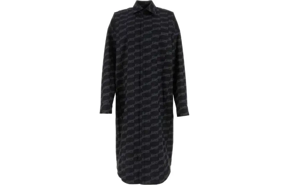 Balenciaga All Over Logo Printed Poplin Shirt Dress