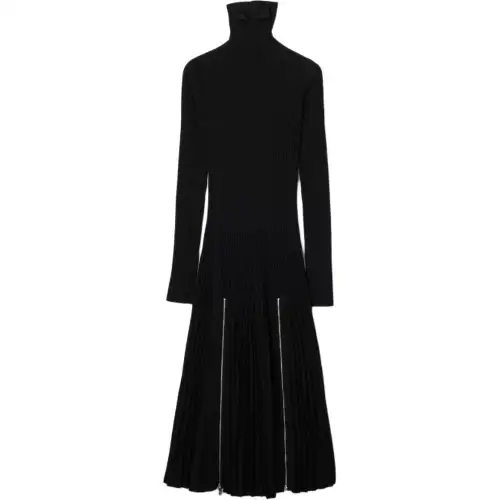 Burberry Long Sleeved Zip Detailed Turtleneck Dress