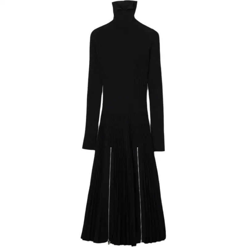 Burberry Long Sleeved Zip Detailed Turtleneck Dress