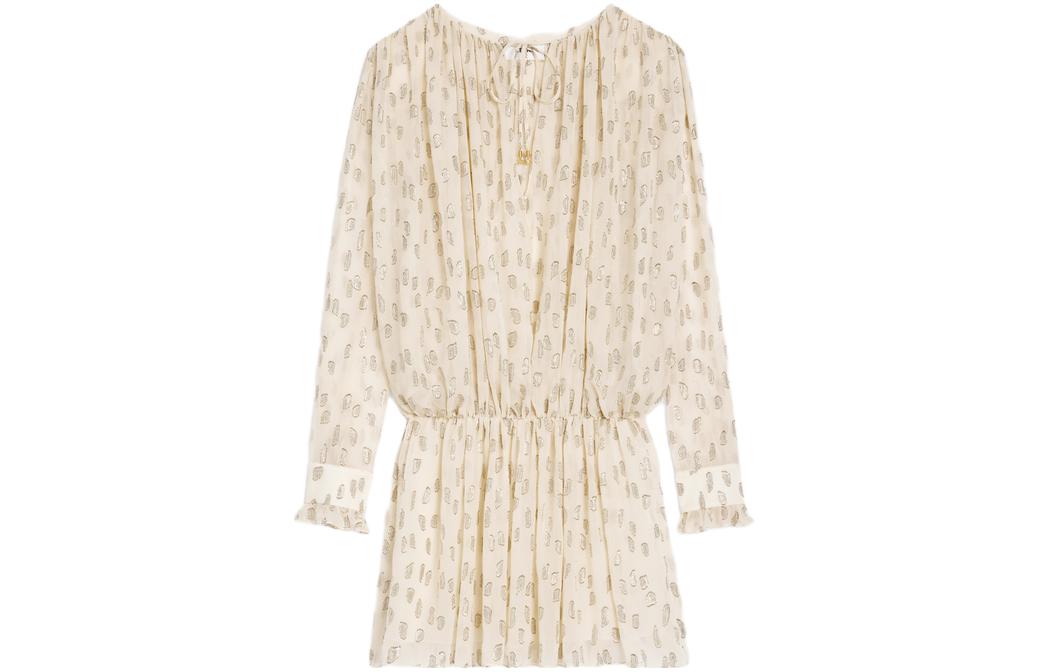 CELINE Long Sleeved Dresses Women's Beige Yellow Crew Neck Moderate Short