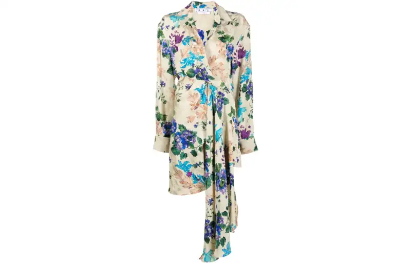 OFF-WHITE floral-print asymmetric shirtdress
