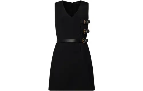 LOUIS VUITTON Sleeveless Dresses Women's Black V Neck Moderate Short