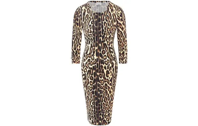 Burberry Long Sleeved Dresses Women's Multicolor Crew Neck Moderate Mid Length