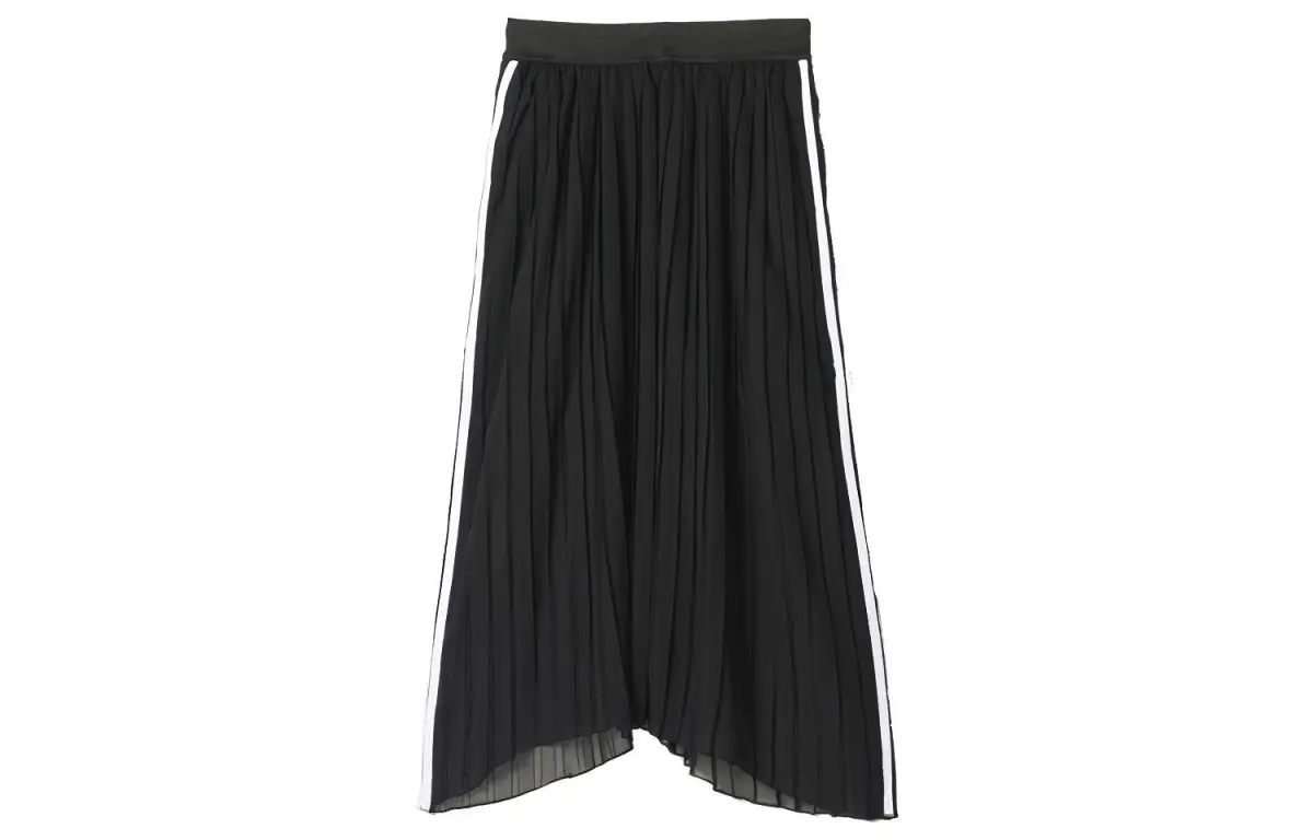 Adidas Originals Casual Long Skirts Women's Black Moderate Long Pleated Skirt