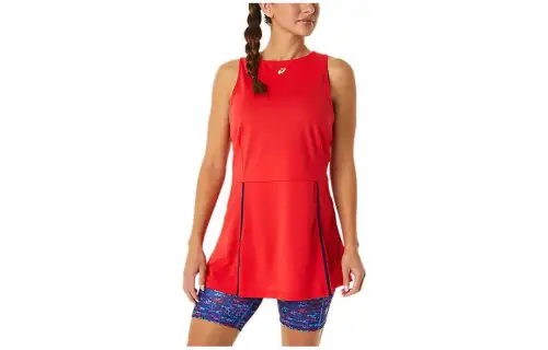 ASICS STRONG 92 Sleeveless Dresses Women's Red Crew Neck Moderate Mid Length