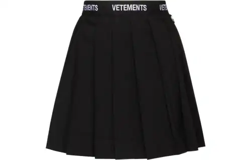 Vetements Casual Short Skirts Women's Black Short Pleated Skirt