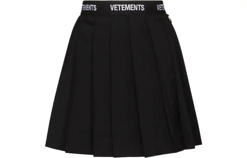 Vetements Casual Short Skirts Women's Black Short Pleated Skirt