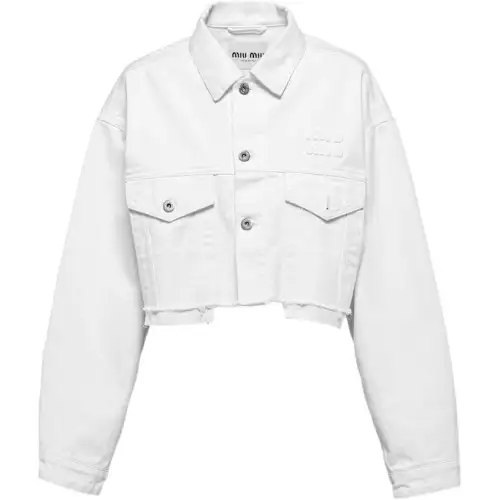 Miu Miu embroidered-logo cropped denim jacket