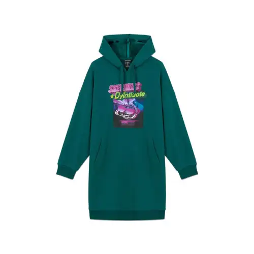 Skechers D Antidote Long Sleeved Dresses Women's Deep Sea Green Hooded Moderate Mid Length