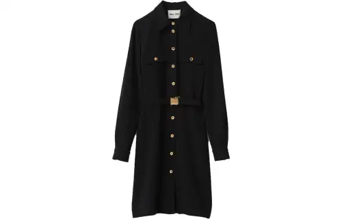 MIU MIU Long Sleeved Dresses Women's Black Lapel Moderate Short
