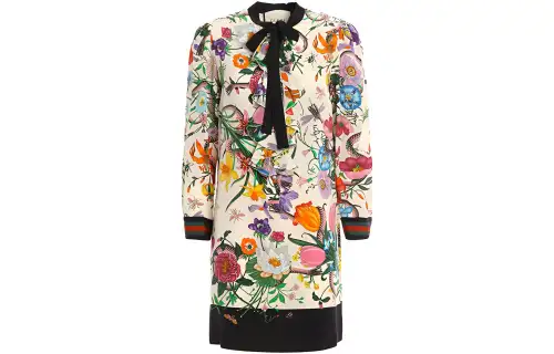 GUCCI Long Sleeved Dresses Women's Multicolor Crew Neck Moderate Mid Length