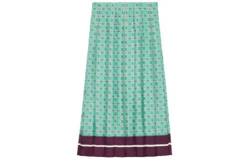 GUCCI Casual Long Skirts Women's Blue Moderate Long Pleated Skirt
