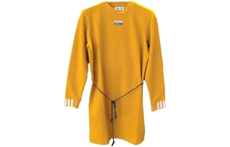 Adidas Originals Long-Sleeved Dresses Women's Yellow Crew Neck Moderate Short