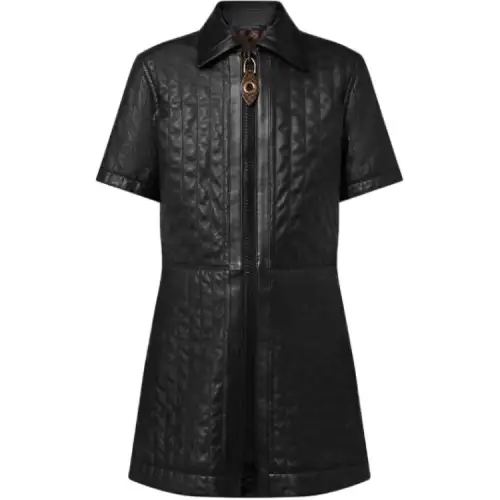 LOUIS VUITTON Pinstripe Leather Zip-Up Dress