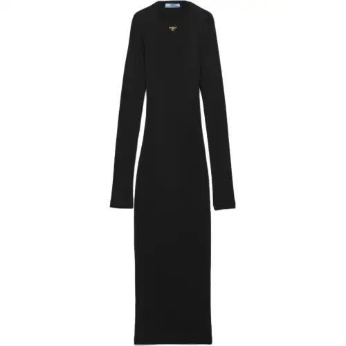 Prada Long-Sleeved Ribbed Midi Dress
